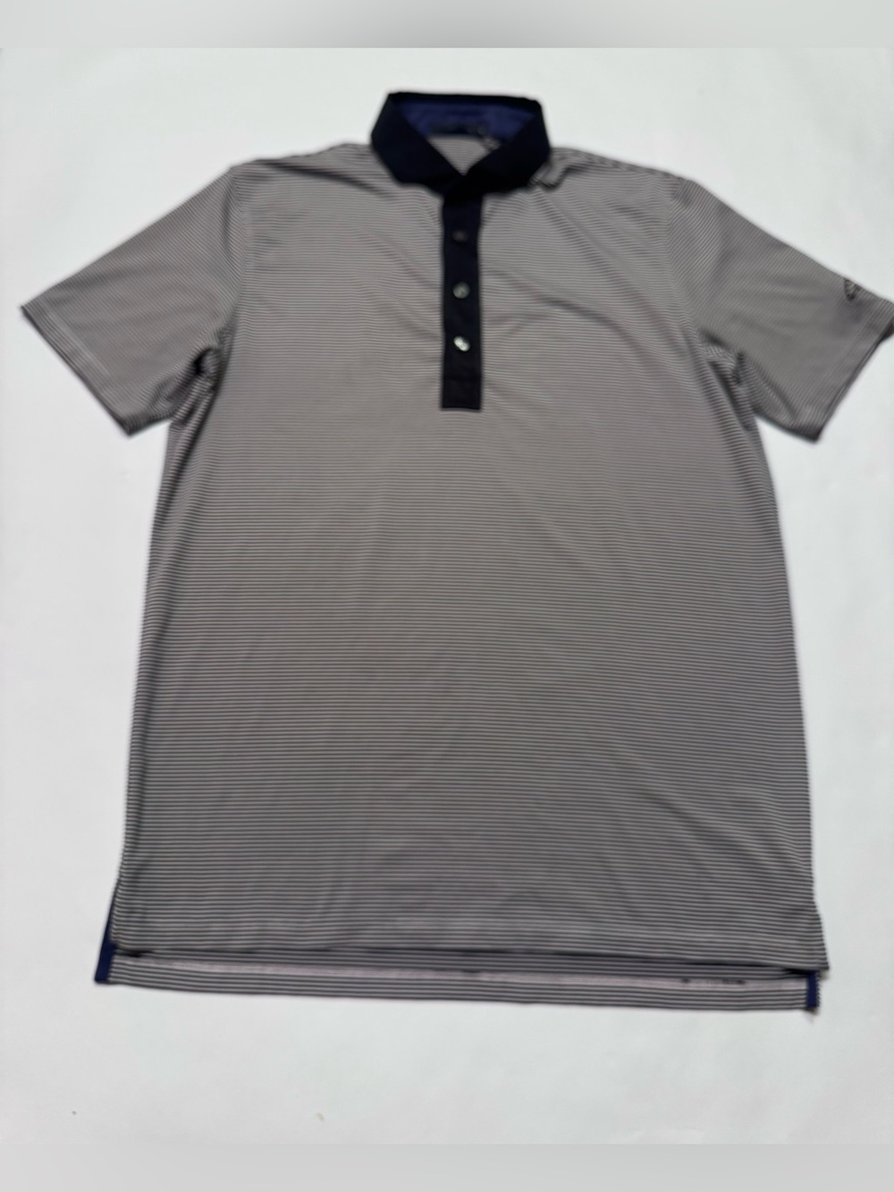 Greyson Men's Performance Polo Striped Black White Gold Collar Pocket Medium